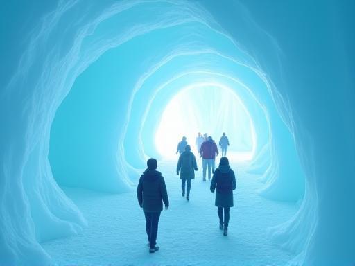 Exploring an ice cave attraction