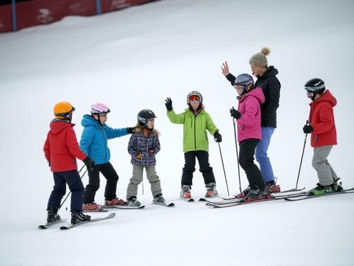 A group ski lesson in progress