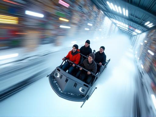 People on the snow bullet ride