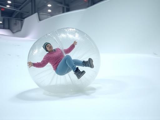 Person inside a zorbing ball in the snow