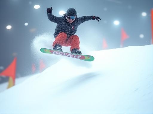 Snowboarder doing a jump on the slope
